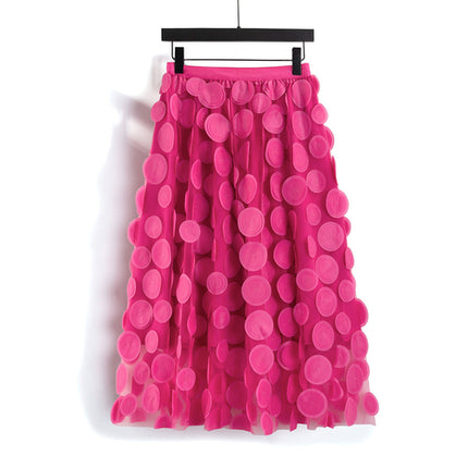 Three Dimensional Patch Stitching Mesh Women Midi Skirt