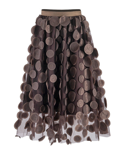 Three Dimensional Patch Stitching Mesh Women Midi Skirt