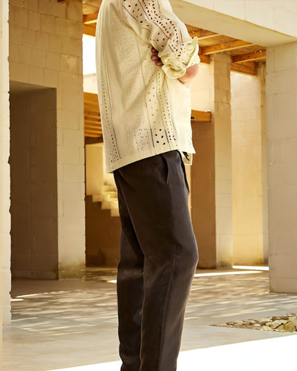 Solid Color Hollowed Fashion Men's DressShirt