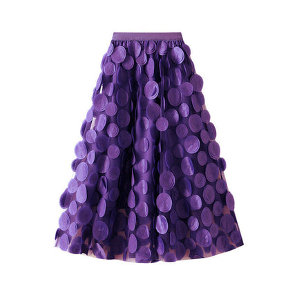 Three Dimensional Patch Stitching Mesh Women Midi Skirt