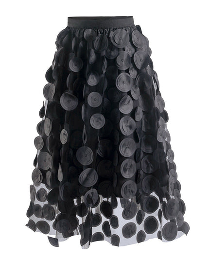 Three Dimensional Patch Stitching Mesh Women Midi Skirt