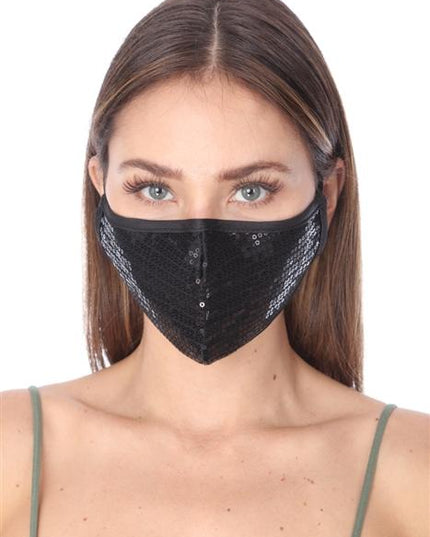 FASHION MASK 101 BLACK SEQUINS FACE MASK DOUBLE LAYER