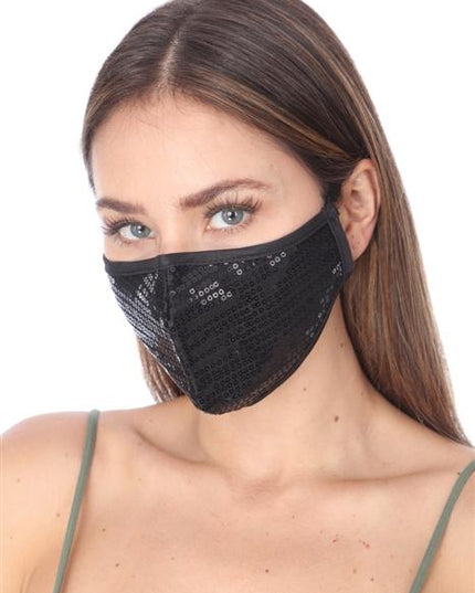 FASHION MASK 101 BLACK SEQUINS FACE MASK DOUBLE LAYER