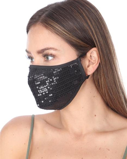FASHION MASK 101 BLACK SEQUINS FACE MASK DOUBLE LAYER