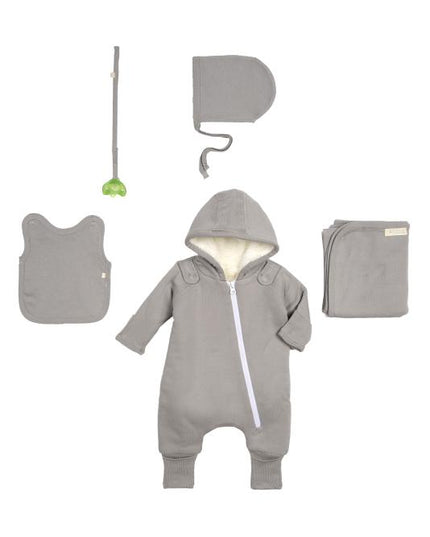 Smart Cuddly Jumpsuit + Bib - Gray