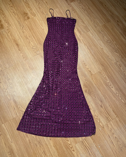 Nude-colored Shimmering Rhinestone Backless Slip Dress