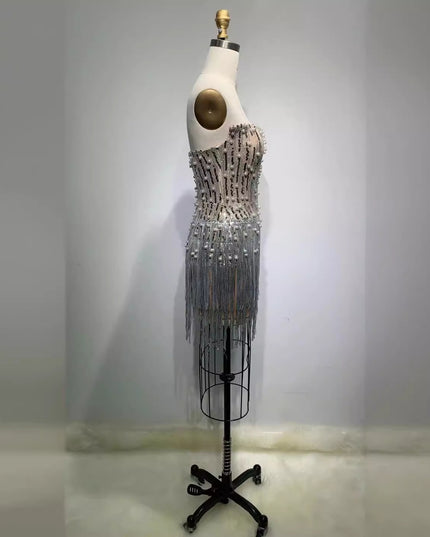 Solid-color Pearl- And Diamond-encrusted Tube Mini Dress With A Bandage-style Design