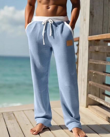 Men's Color-Block Waffle-Weave Casual Straight-Leg Pants