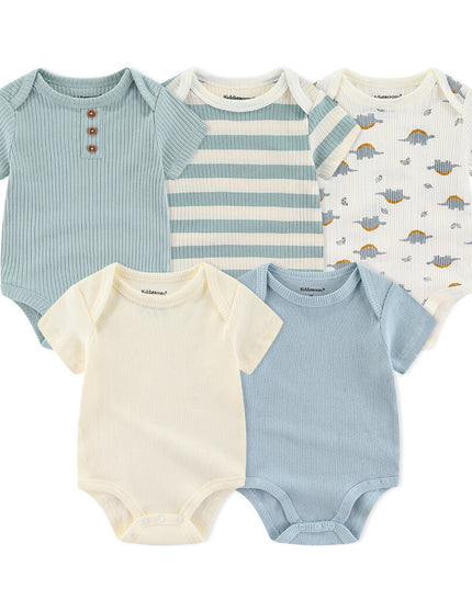 Rib Romper Clothes For Babies Cotton Short Sleeve Five-piece Suit