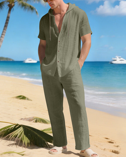 Men's Summer Loose Casual Hooded Short-Sleeve Shirt Set