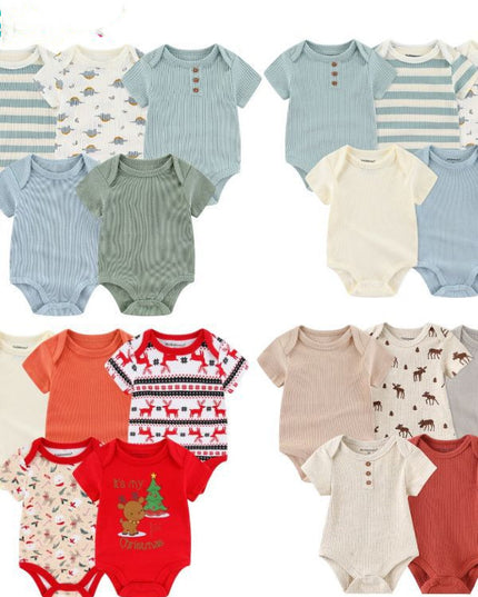Rib Romper Clothes For Babies Cotton Short Sleeve Five-piece Suit