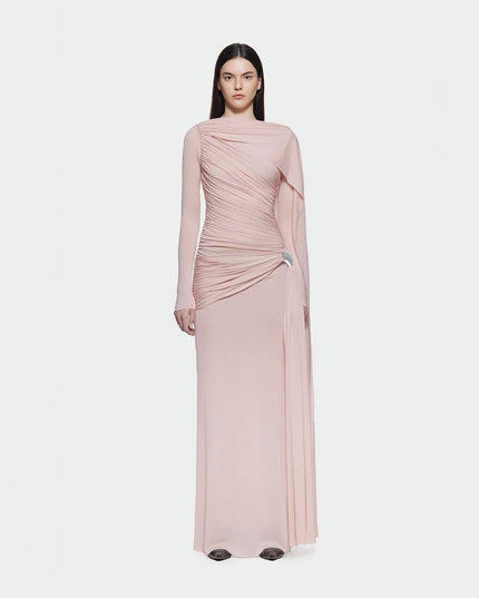Niche Solid Color Pleating Asymmetric Simple Slim Dress