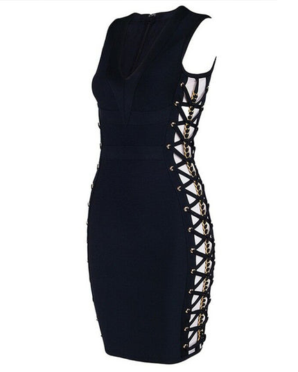 Sexy Bandage Dress With A Metal Chain Design