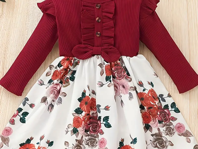 Girl's Lycra Floral Printed Frock Dress for Girls