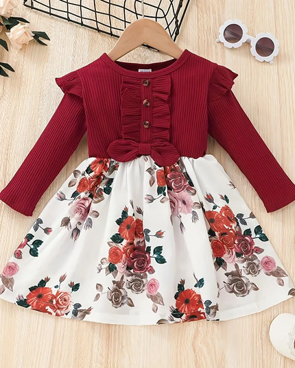 Girl's Lycra Floral Printed Frock Dress for Girls