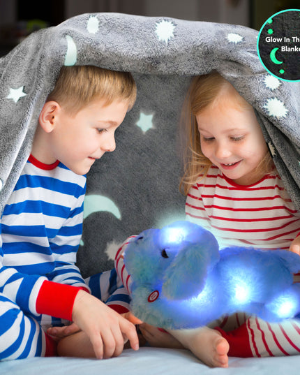 Glow in the Dark Blanket & Pillow Set-Gray & Blue