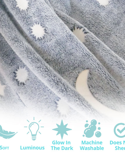 Glow in the Dark Blanket & Pillow Set-Gray & Blue