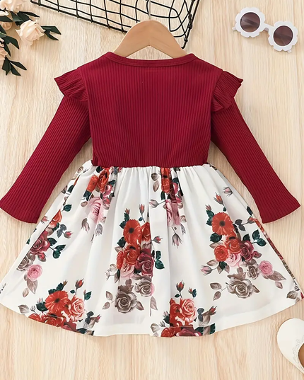 Girl's Lycra Floral Printed Frock Dress for Girls