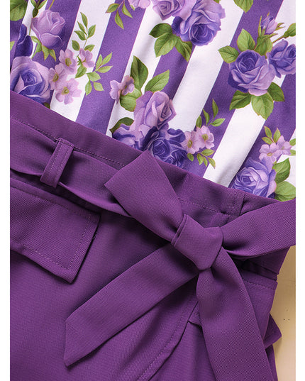 Toddler Girl Purple Rose Print Girls Outfit