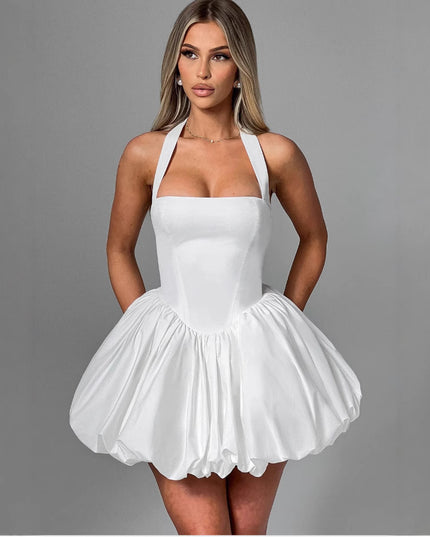 Neck-strap Lace-up Bow Dress For Women