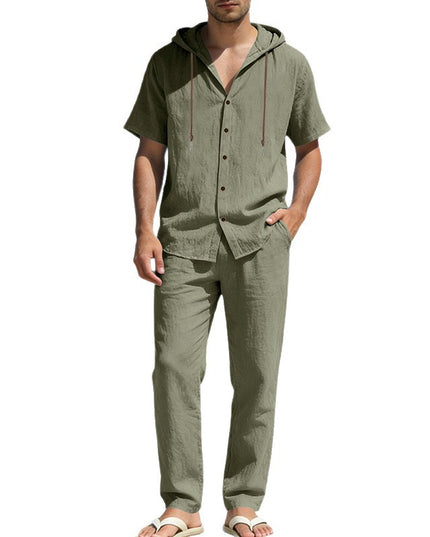 Men's Summer Loose Casual Hooded Short-Sleeve Shirt Set