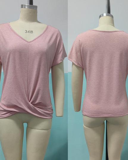 Women's Elegant Solid-Color V-Neck Short-Sleeve T-Shirt
