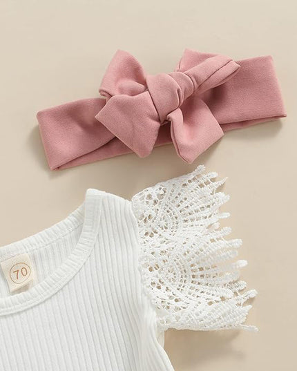 Girl Outfits,Summer Clothes Sets Ruffle Ribbed Romper