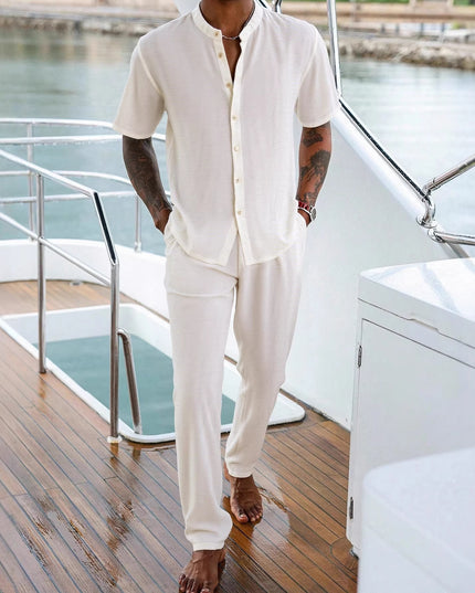 Men's Stand-Up Collar Breathable Shirt And Loose-Fitting Trousers Set