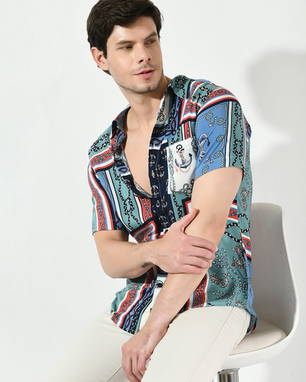 Abstract Printed Half Sleeves Vacation Shirt (Size-L)