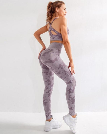 3pcs Women Carmful Camo Yoga Set Women Seamless Fitness Yoga Bra Sport