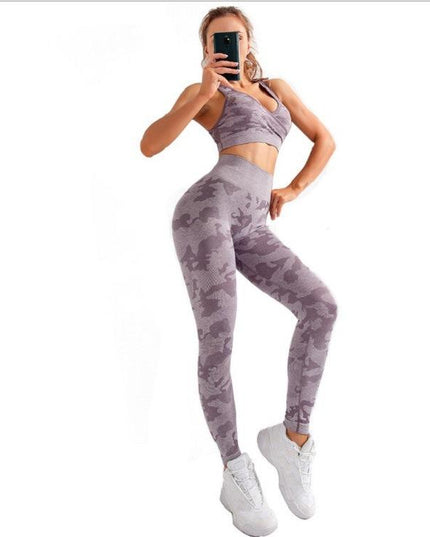 3pcs Women Carmful Camo Yoga Set Women Seamless Fitness Yoga Bra Sport