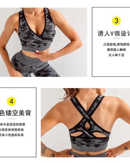 3pcs Women Carmful Camo Yoga Set Women Seamless Fitness Yoga Bra Sport