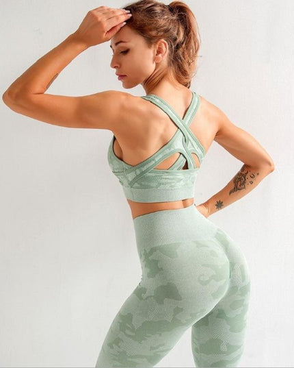 3pcs Women Carmful Camo Yoga Set Women Seamless Fitness Yoga Bra Sport