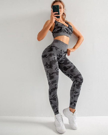 3pcs Women Carmful Camo Yoga Set Women Seamless Fitness Yoga Bra Sport