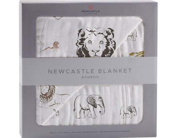 Hear Me Roar Lion and Rhinos and Elephants Bamboo Newcastle Blanket